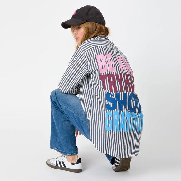 Kerri Rosenthal Maddie House Rules Buttondown Tunic Shirt Top Graphic XL 283403 - Picture 3 of 9